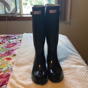 Tall Black Gloss Hunter Rain Boots